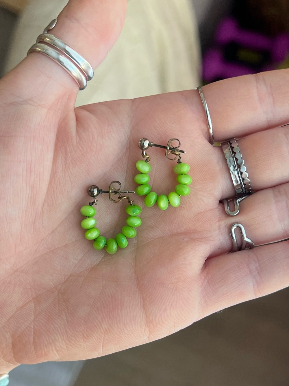 Funky Green Beaded Hoop Earrings - Lightweight Women Jewelry